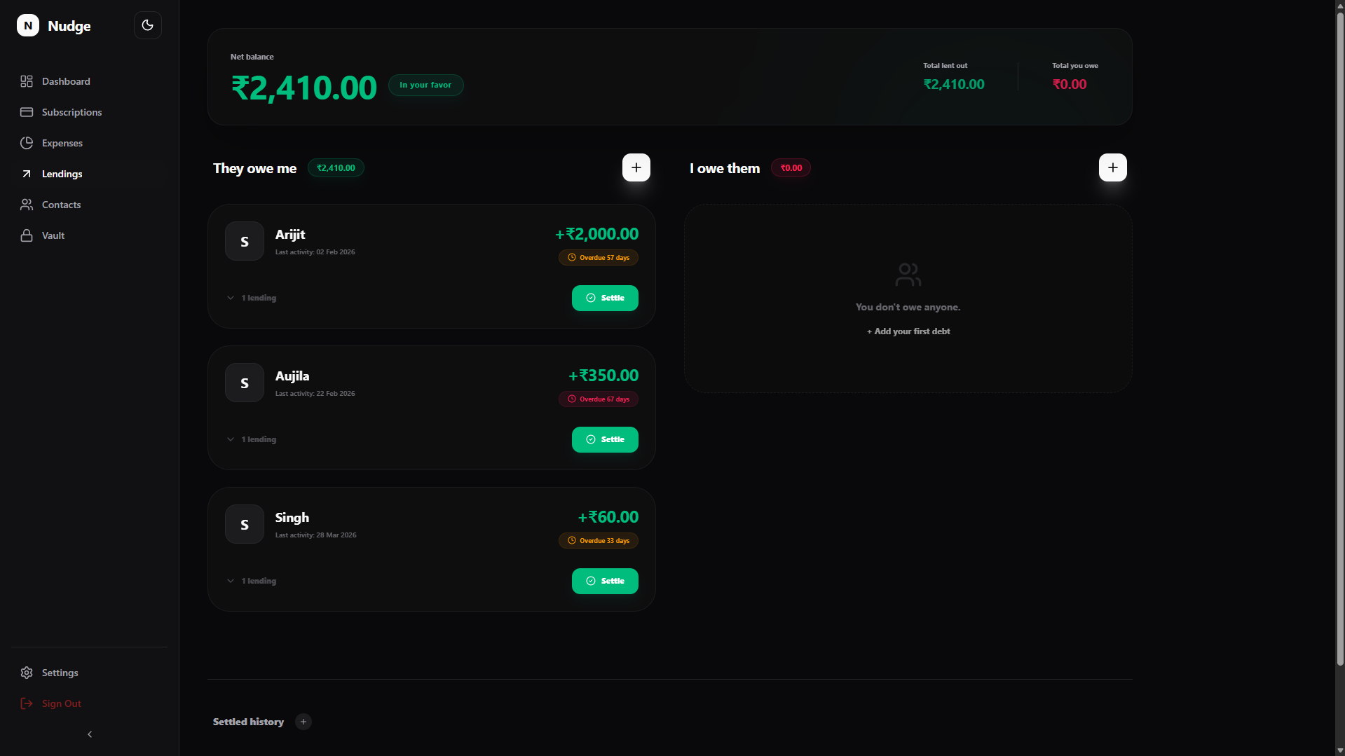 detailed group lending and borrowing screen